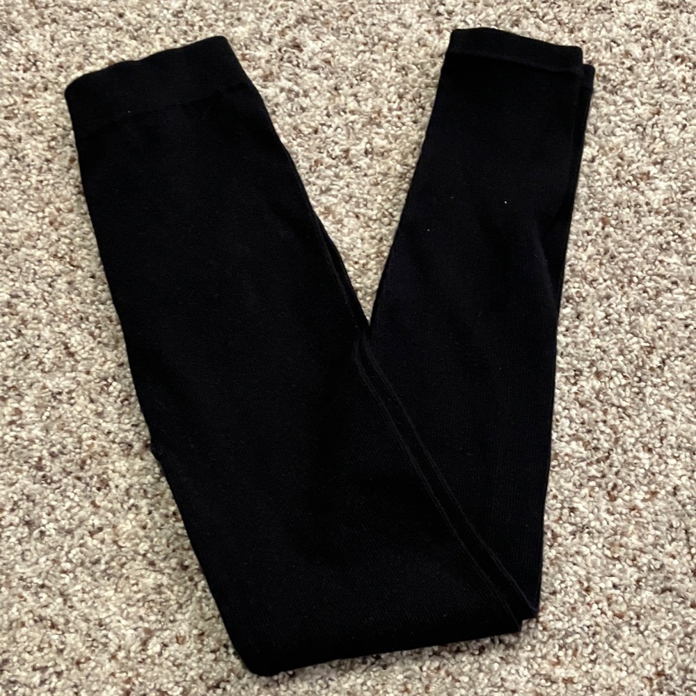 Pink Republic Thick Black Ribbed Leggings Girls Size XL (16)